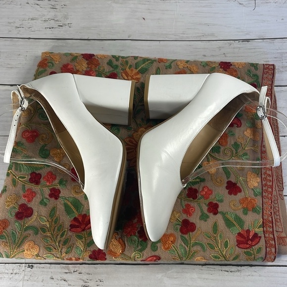 Marimekko White Block Heel Leather Ankle Strap Heels - Picture 6 of 11